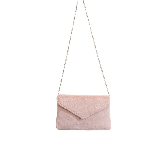 NWT Lily & Ivy Blush Faux-Fur Crossbody / Clutch – Removable Gold-Toned Chain - Picture 1 of 14